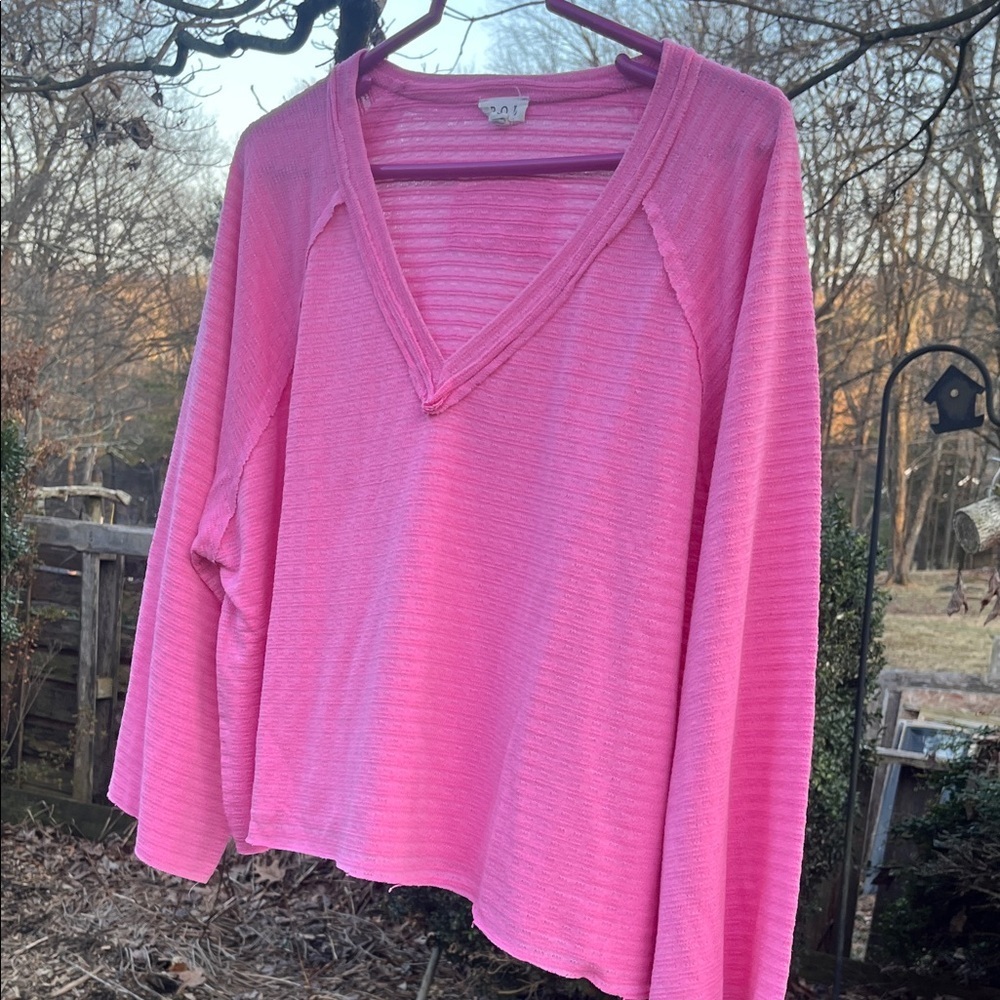 POL Bright Pink V-Neck Knit Top
